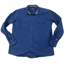 HAWX Work Gear Mens Medium Button Up Blue Workwear Long Sleeve Pocket O3