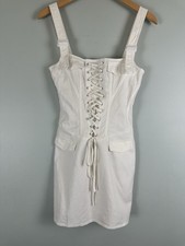 PrettyLittleThing Cream Cargo Lace Up Mini Dress Women’s Size 4 Y2K Angel Corset