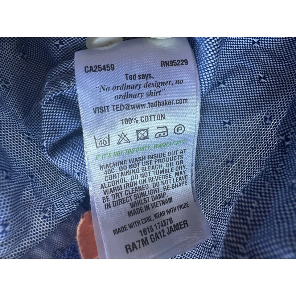 Vestido camisero Ted Baker Endurance para hombre con botones talla 16 34/35 estampado azul Foto 3 de 4