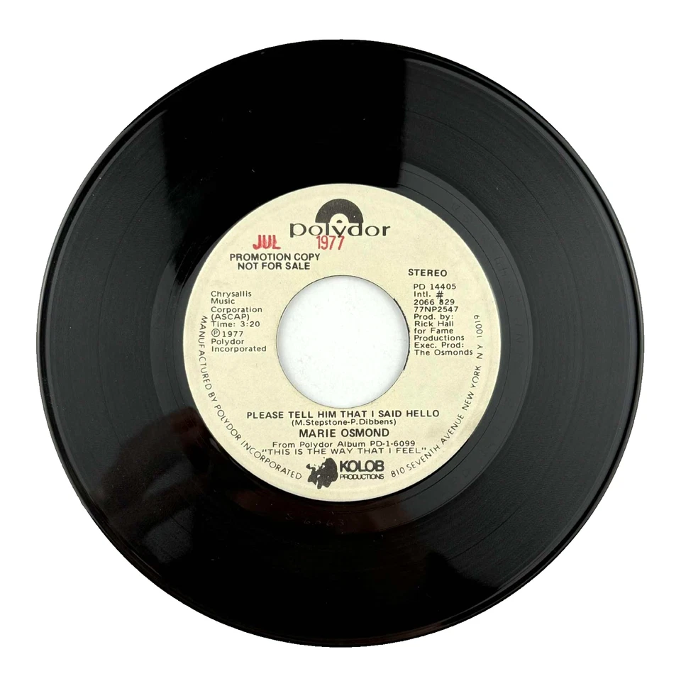 Marie Osmond Please Tell Him That I Said Hello Promo 45 RPM 7" Single DJ Copy - Image 2 of 4