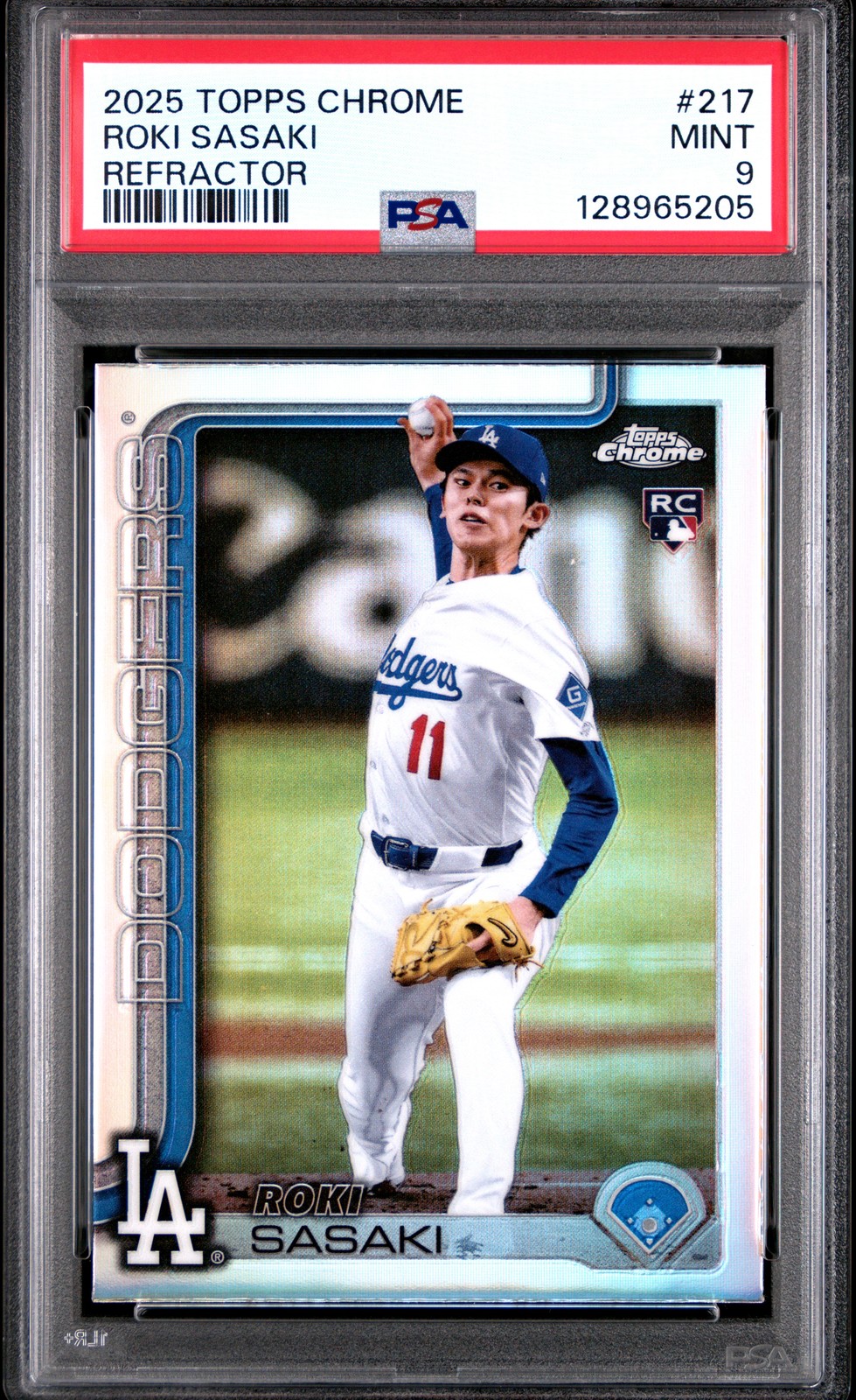 2025 TOPPS CHROME REFRACTOR #217 ROKI SASAKI ROOKIE RC PSA 9