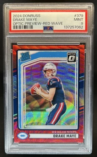 2024 Panini Donruss Drake Maye Optic Rated Rookie Preview Red Wave #379 PSA 9