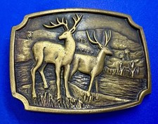 Deer Buck Stag Wildlife Hunting Hunters Vintage 1983 Solid Brass BTS Belt Buckle