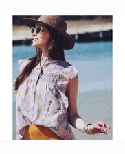 Love The Label 100% cotton pastel purple floral frilled flutter sleeve blouse M