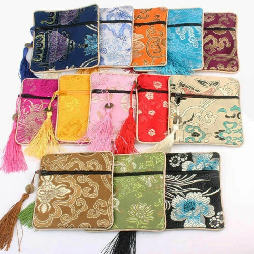 Wholesale 10pcs Square Embroidery Brocade Silk Coin Bags,Purse,Jewelry Bag