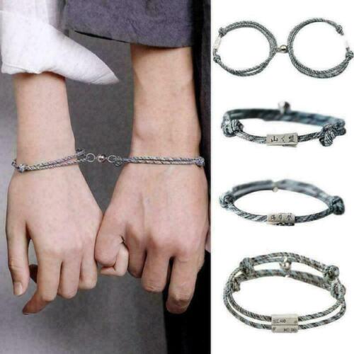 2X Couple Rope Friendship Braided Magnetic Bracelet Mutual Attraction Bracelets