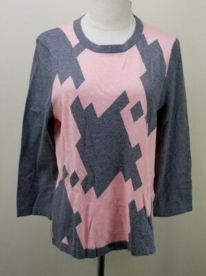 EP Pro Round Neck Sweater, Womens Sz Lg, Pink, Gray, Geometric, Long Sleeve, NEW