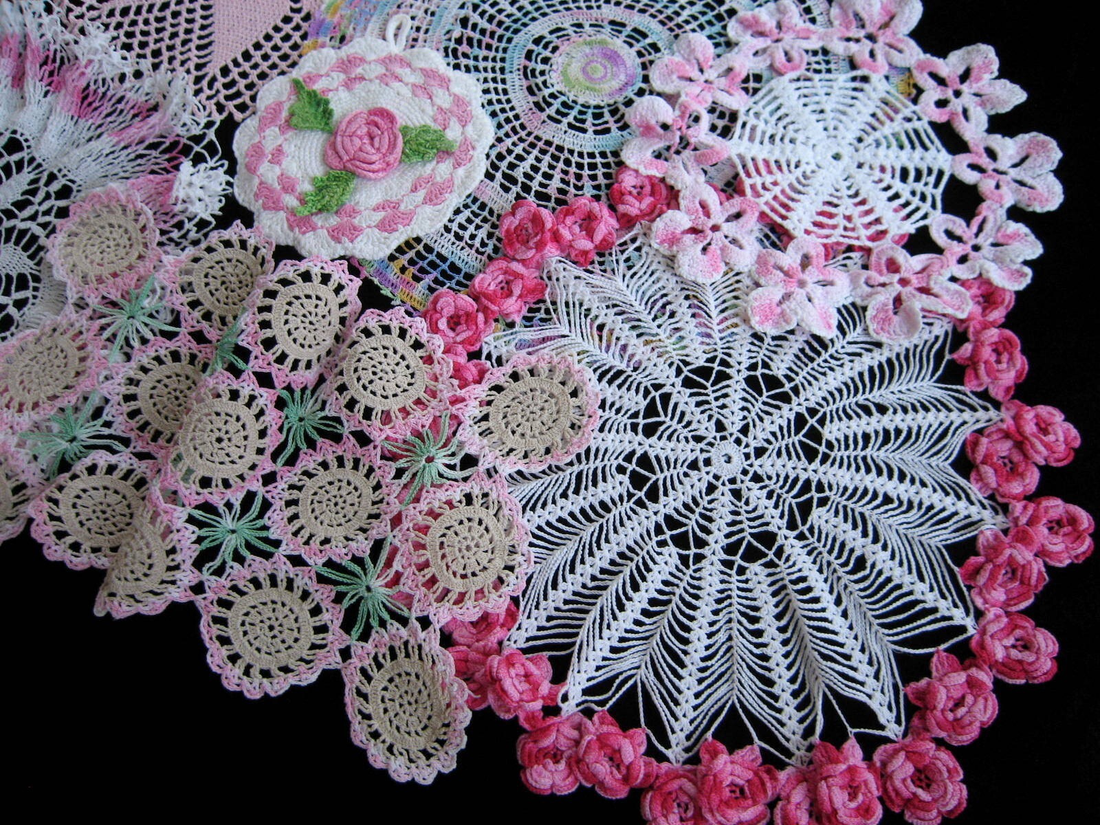 Charming Lot of 7 Vintage Mostly Pink Crocheted Lace Doilies eBay