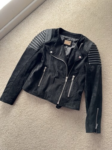 Stunning MANGO MNG Real Genuine Black Leather Suede Biker Style Jacket Size Med - Picture 5 of 14