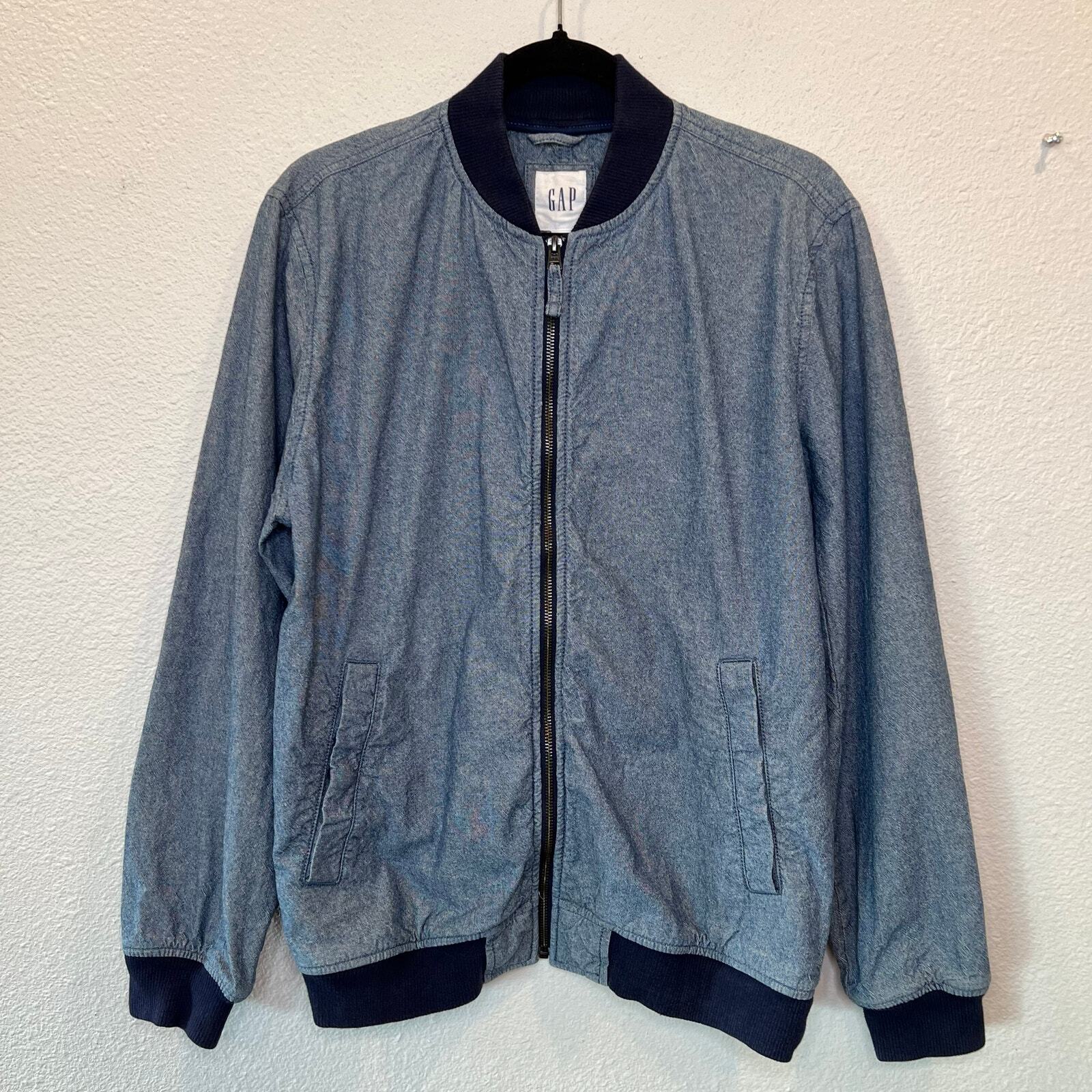 Gap Men’s S Chambray Bomber Jacket 100% Cotton Minimalist Preppy Old Money