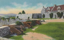 The South Wall and Barracks Fort Ticonderoga New York Linen Vintage Post Card