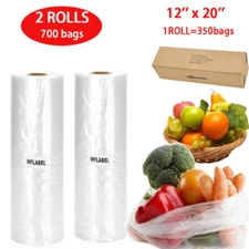 2 Rolls Clear Plastic Produce Bags on Roll 12x20 Kitchen Food Storage 350/Roll