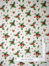 Christmas Fabric Holly Leaves Berries Cream Cotton Northcott Deck Halls By Yard