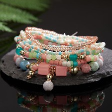 8pcs Multi-layer Crystal Boho Beaded Bracelets Set Bangle Women Party Jewel Gift