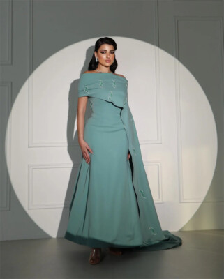 Fashion Arabic Jersey Dresses Sequined Pleat A-Line Off Shoulder Bespoke  Gowns | eBay