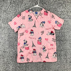 Disney Scrub Top Womens Small Pink 101 dalmatians in Paris cartoon medical *78