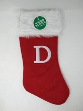 Winter Wonder Lane Monogramed Letter D 20 Inch Knit Red/White Christmas Stocking