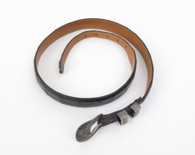 James Reid Sterling Silver Belt Buckle and Leather Belt (Size 36