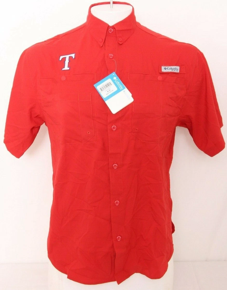 NEW Texas Rangers Red MLB Columbia Omni-Shade PFG Tamiami SS Shirt Men's M