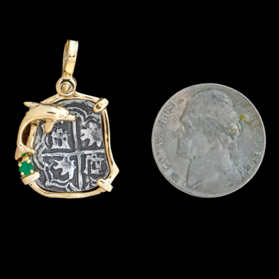 Atocha Jewelry - Odd 2 Reale Silver Coin Pendant with 14K Gold