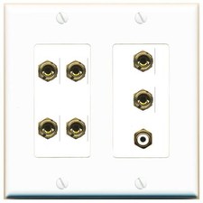 3.1 Speaker 6 Banana Binding Post Wall Plate with 1 x RCA 2 Gang White