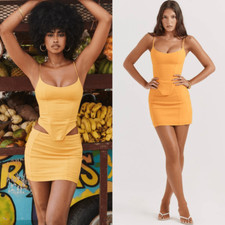 HOUSE OF CB Flavia Sculpting Corset Top S and Skirt XS, Yellow