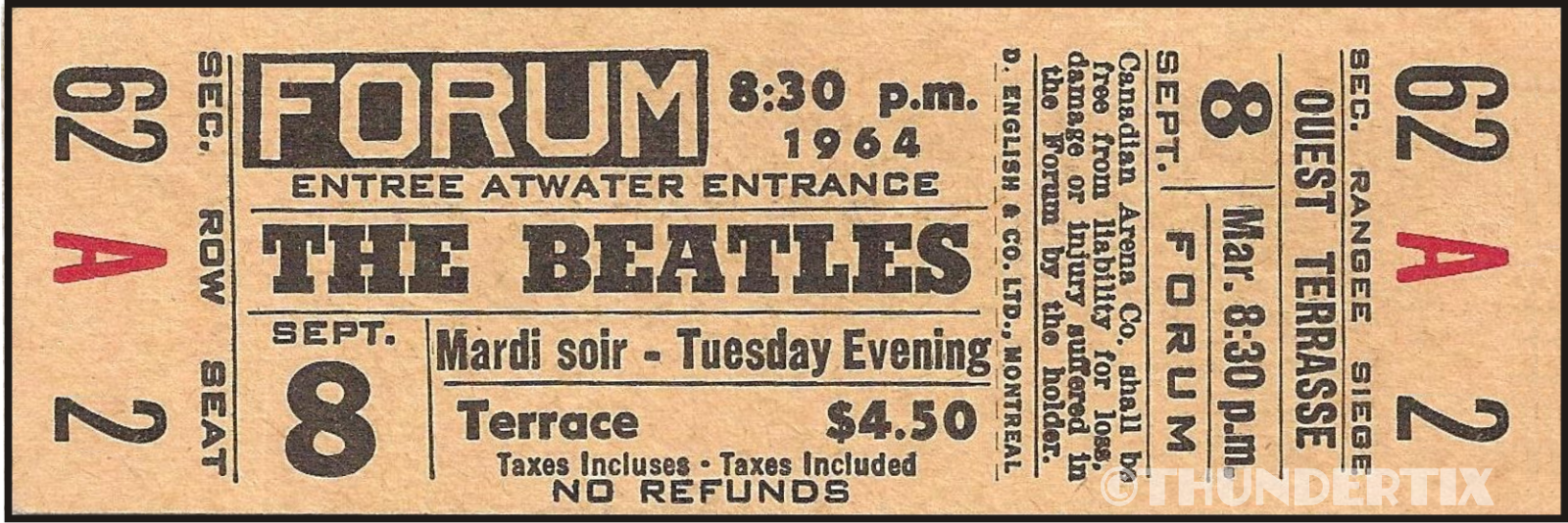 1 BEATLES VINTAGE UNUSED FULL Montreal Sales of SALE items from new works CONCERT TICKET Queb Max 57% OFF 1964