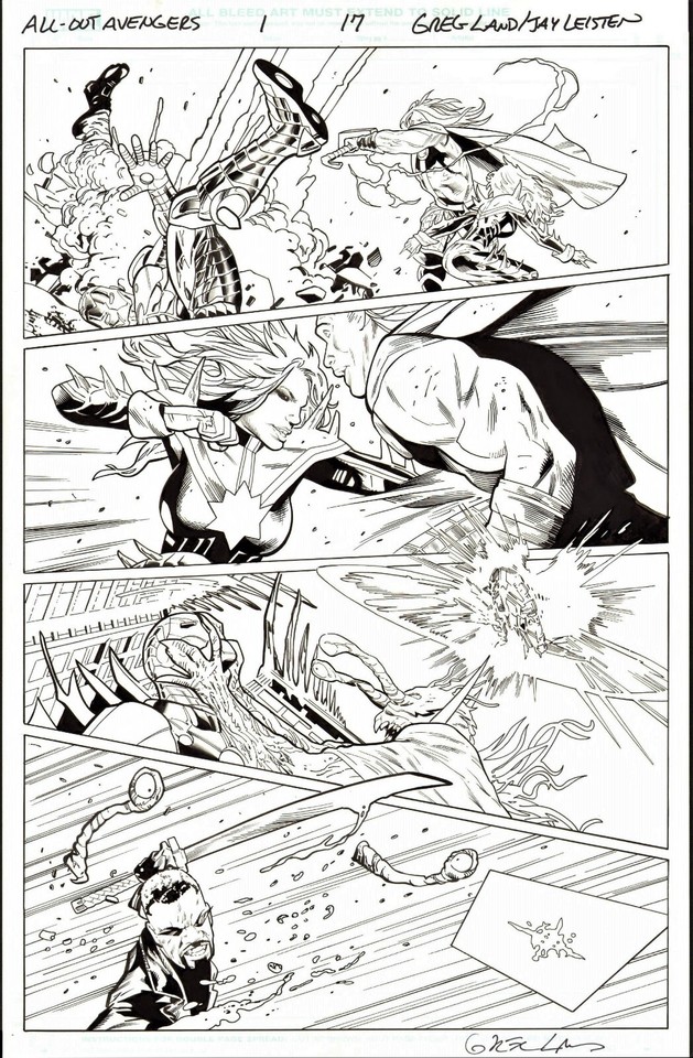 GREG LAND SIGNED 2022 AVENGERS ORIGINAL ART-CAPT. MARVEL, THOR, IRON MAN, BLADE! Comic Art