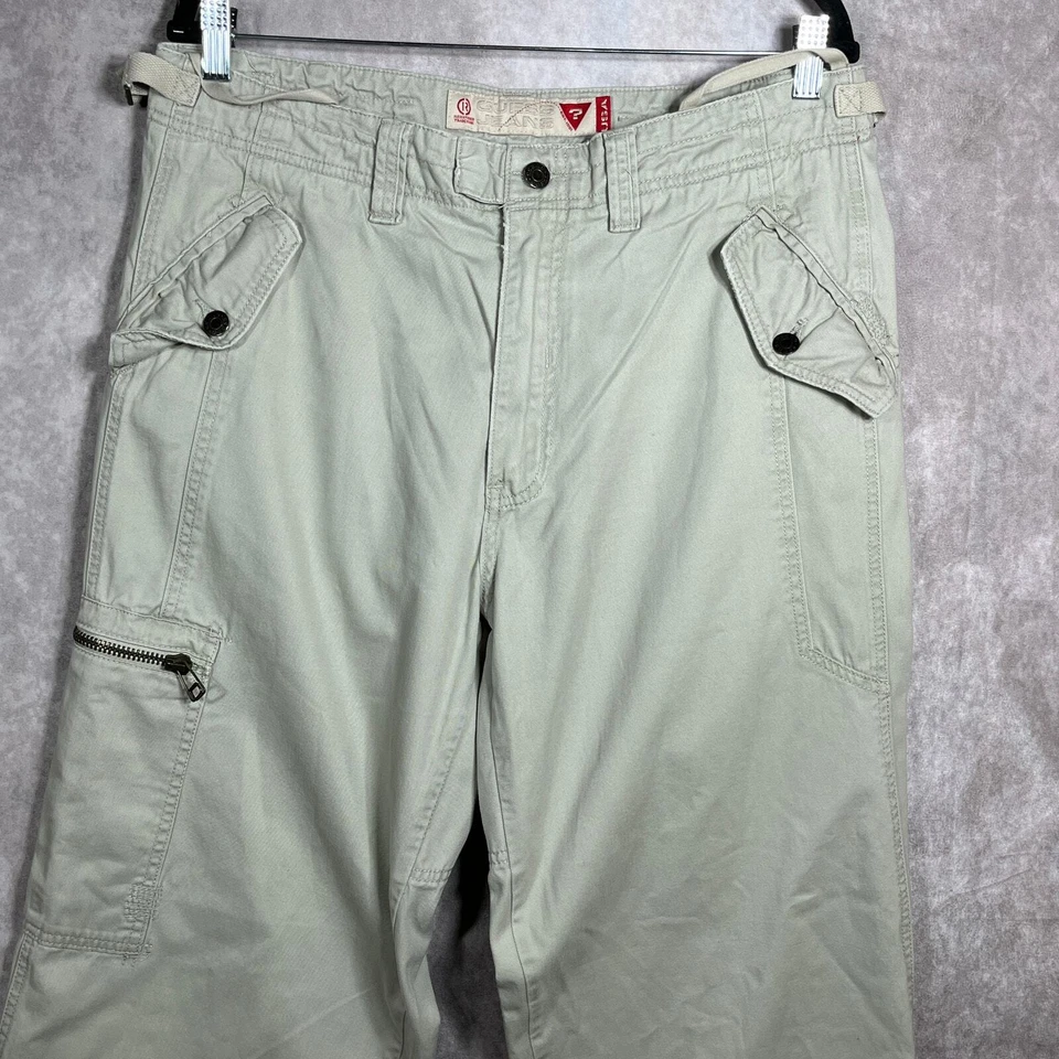Pantalones cargo Guess Jeans para hombre 34 beige recto holgado cintura ajustable años 90 Y2K Foto 2 de 4