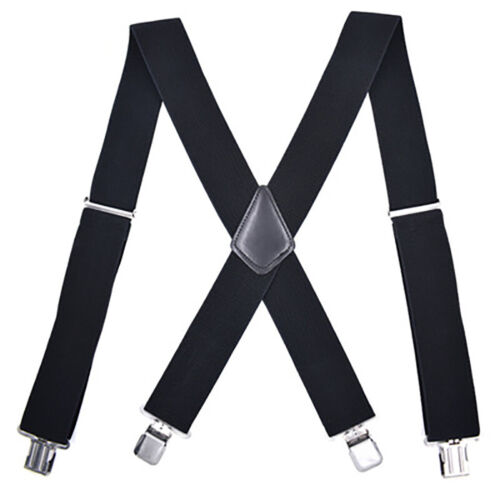 MENS 50MM WIDE BRACES ELASTIC SUSPENDERS TROUSER CLIPS- - Picture 1 of 6