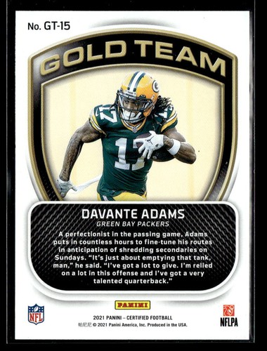Davante Adams - 2021 Panini Certified Gold Team #GT-15 Green Bay Packers - Picture 2 of 2