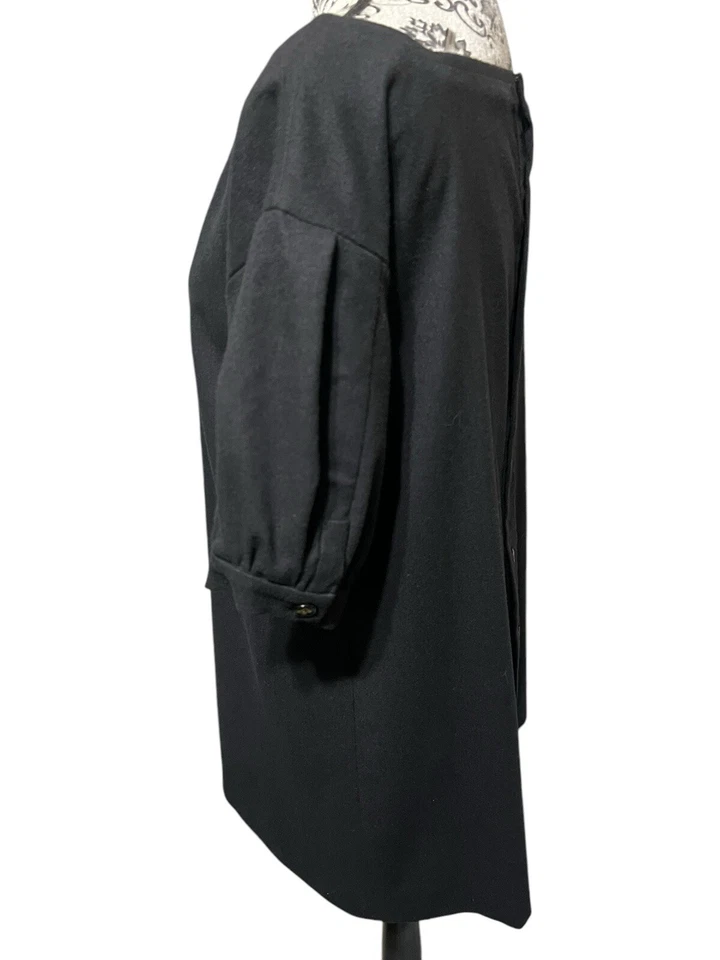 Vestido Corto Yves Saint Laurent Rive Gauche Negro Lana Manga Corta Abullonada Botón M Foto 4 de 4