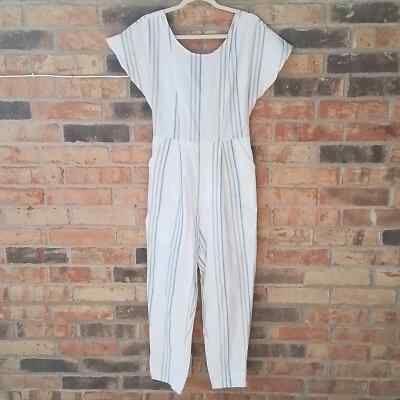 Rupa Haus 100% Cotton Back Tie Jumpsuit Size Medium in Natural w/ Stripes
