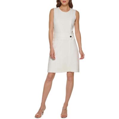 DKNY Womens Ivory Faux-Wrap  Sheath Dress 16 BHFO 3769
