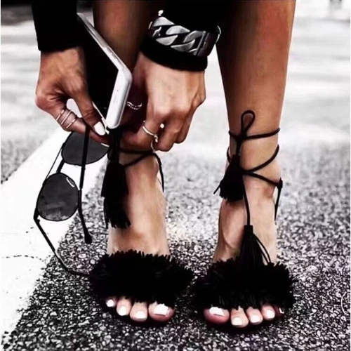 Fringe Red Sandals Tassels Strappy Stiletto Heels Shoes Women Plus US Size 3-16 - Picture 13 of 22