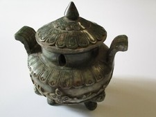 VINTAGE SENSOR POT SCULPTURE CHINESE SCHOLAR CARVING STONE GREEN OLDER USED