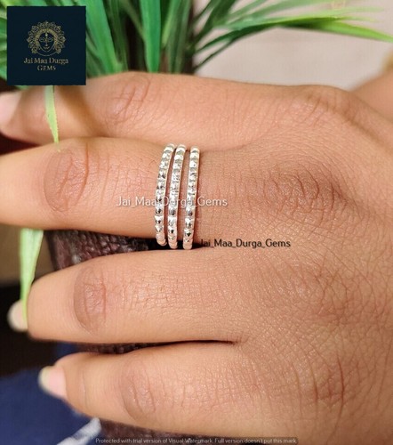3 Set of rings, GS Silver micro Stacking ring, ball beaded band, women jewelry - Picture 4 of 5