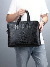 Men’s Luxury Crocodile Embossed Leather Briefcase – 14” Laptop Messenger Bag