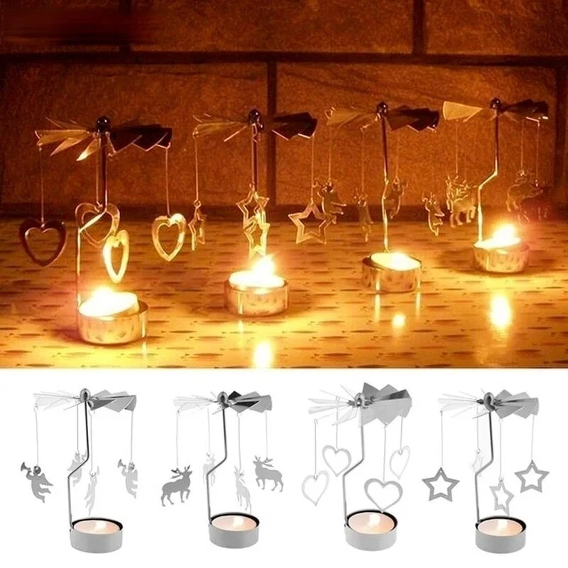 Silver Metal Rotating Spinner Carousel Candle Tea Light Holder