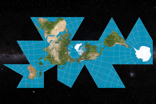 Buckminster Fuller Dymaxion Projection Earth Satellite World Map Starfield - Picture 5 of 5