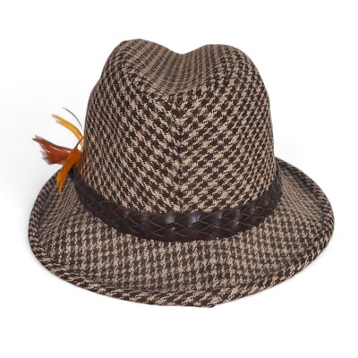 Harvard Custom Styled Vintage‎ 70s Wool Tweed Fedora Brown / Tan Check Unisex 7 Harvard Custom Styled Vintage 70s Wool Tweed Fedora Brown  main image 3
