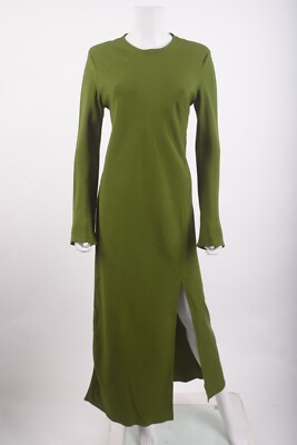 Massimo Dutti Womens Maxi Dress L Green Flowing Long Sleeve