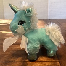 Dan Dee Blue Unicorn Plush White Bow Sparkle Hooves Stuffed Animal Toy Lovey 8in