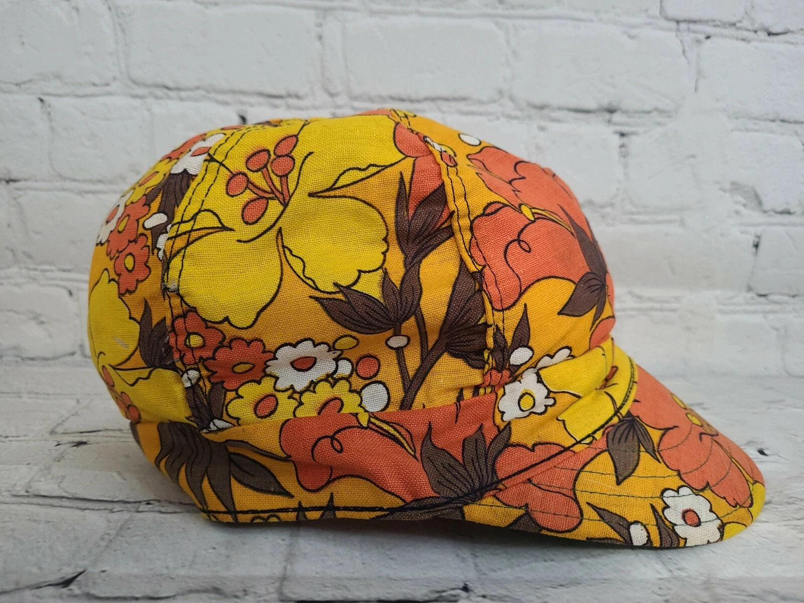 Vintage Kromer Klean Kloth Kap Childs Hat Flower Power Cap 6 5/8 Hawaiian Orange