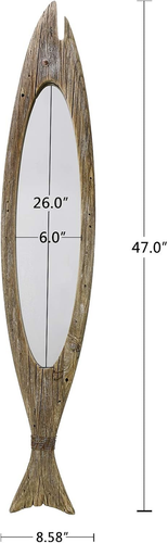 Wooden Fish Mirror Decor Hanging Wood Fish Mirror Decorations for Wall, Rustic N - Picture 6 of 7