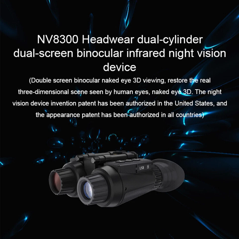 NV8300 8X Zoom IR Night Vision Binoculars 3D 4K Head Mounted Goggles Hunting - Image 4 of 4