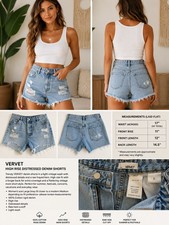 VERVET High Rise Distressed Denim Shorts Double Button Raw Hem Mom Shorts L