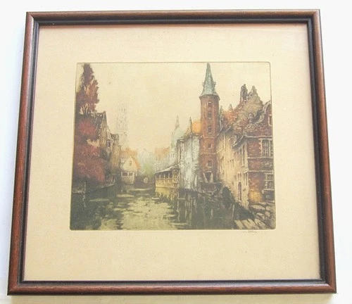 Bruges View Belgium Untitled Vintage Print Steen Handcoloured? Framed 1 of 4