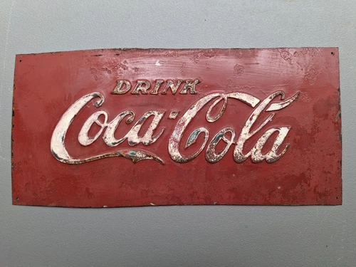 Vintage Drink Coca-Cola Heavy Metal Sign 23 3/4X11 1/4