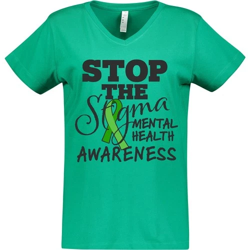 Inktastic Mental Health Awareness Stop The Stigma Women's V-Neck T-Shirt Ribbon